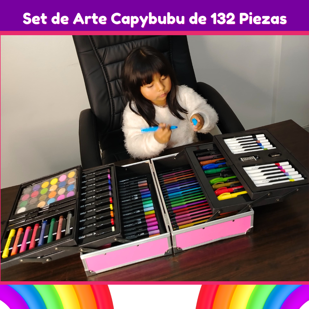 Set de Arte Capybubu de 132 Piezas - Maletín de Aluminio